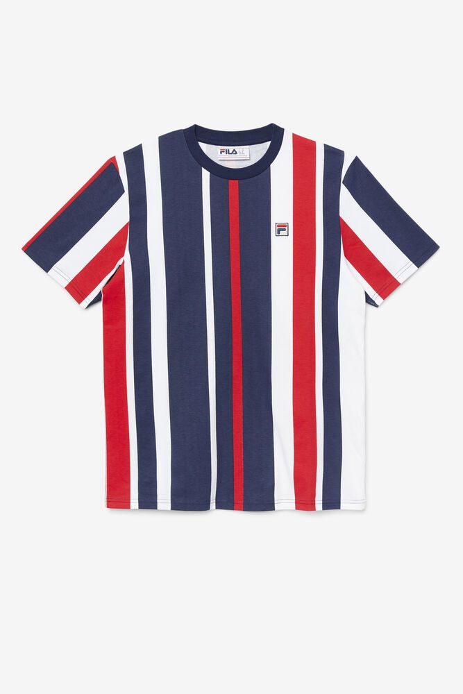 Fila Gach Striped Navy T-Shirt Mens - NZ 89374-CGRI